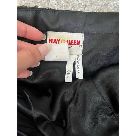 Formal Dress Prom Hoco Homecoming Black Gold Sequins Strapless Long Size 6 - Picture 8 of 11